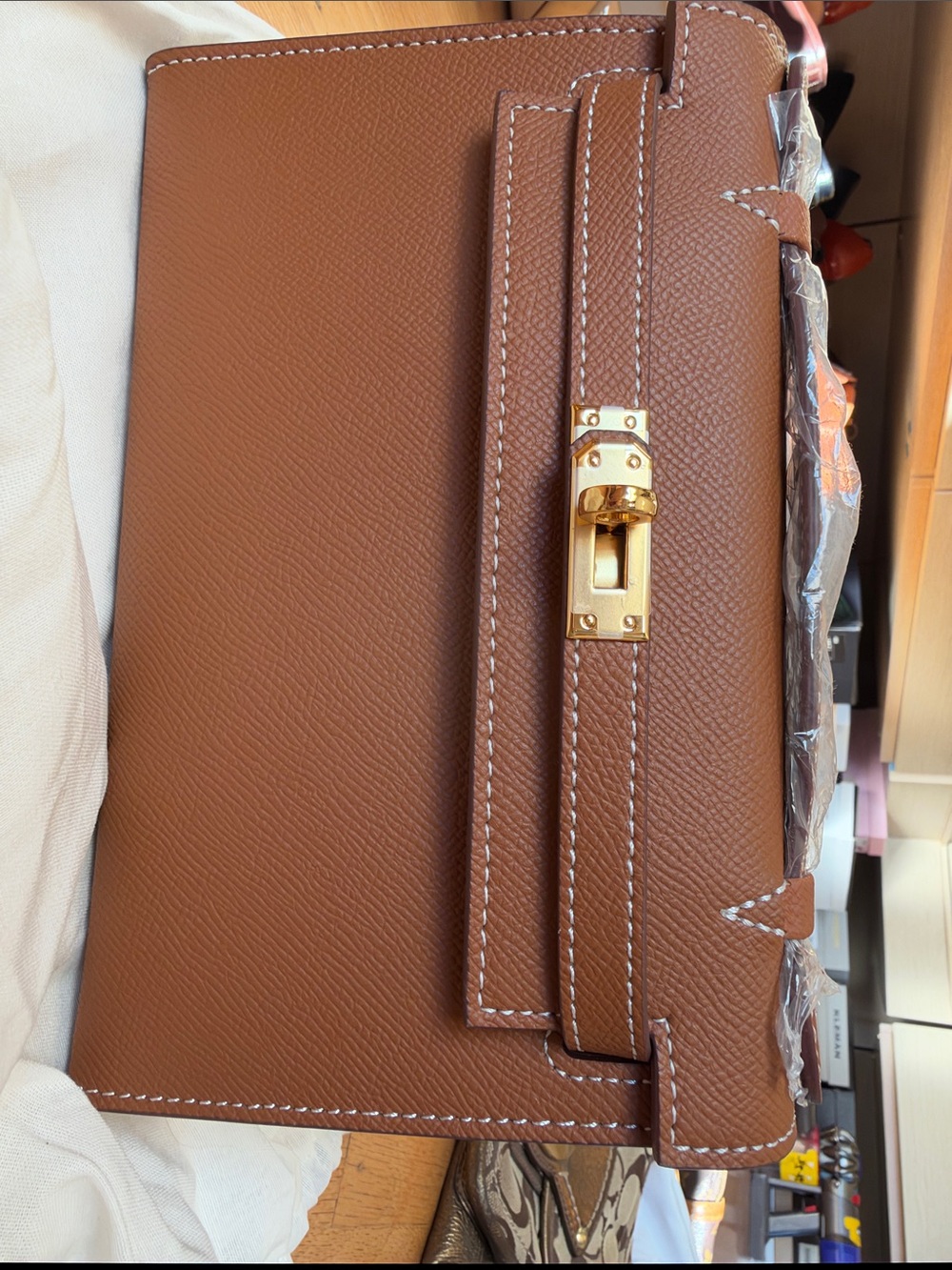 Brown Leather handbag with Gold Hardware brand new